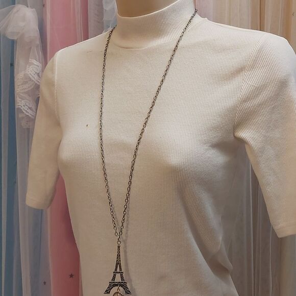 🔴 Paris Eiffel Tower Pendant Silver Tone Long Necklace - Picture 3 of 6